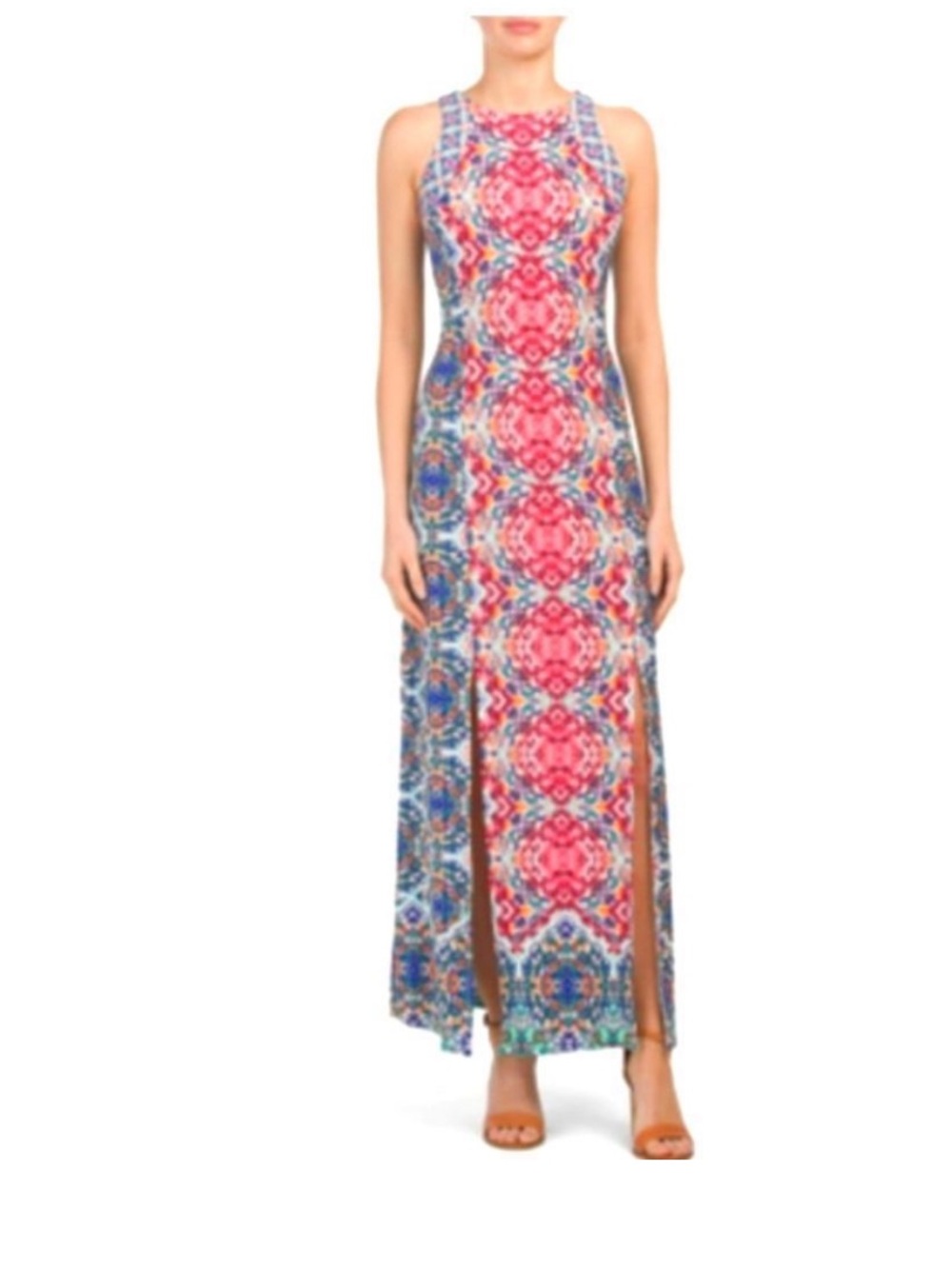 London Times Colorful Medallion Sleeveless Double Slit Maxi Dress Size 12